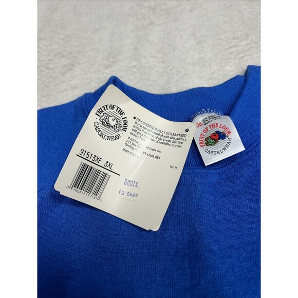 Vintage NWT 90s Fruit of the Loom Blank Blue Crewneck Sweatshirt Men's Size 3XL - Picture 5 of 9